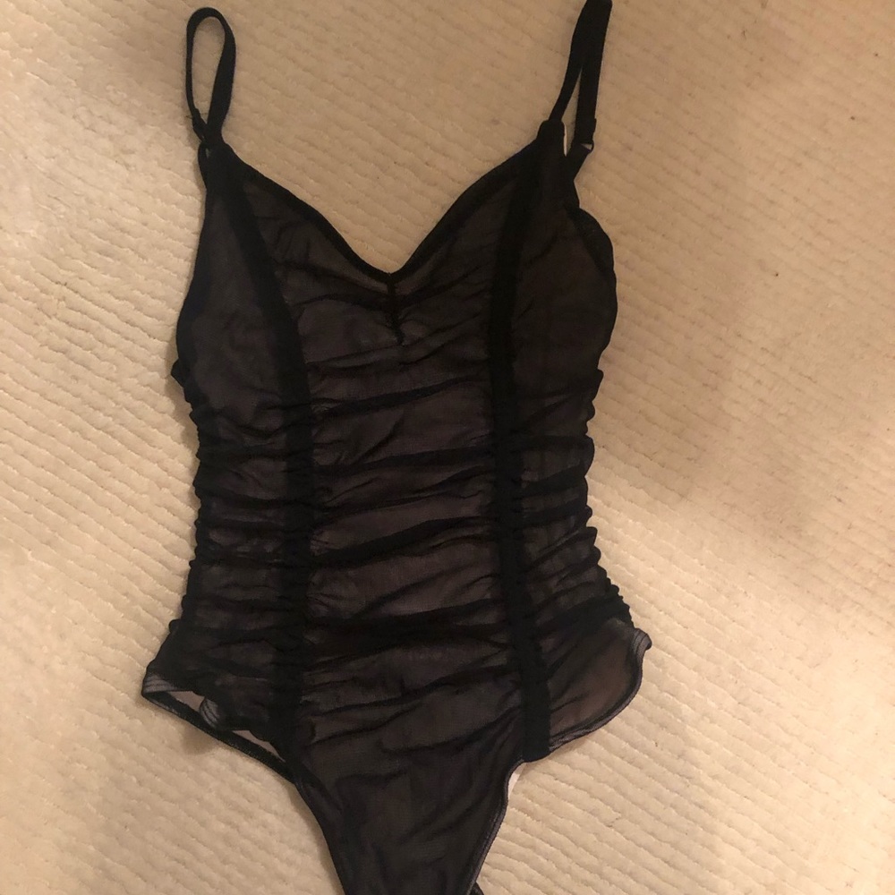 Black rouched and mesh bodysuit